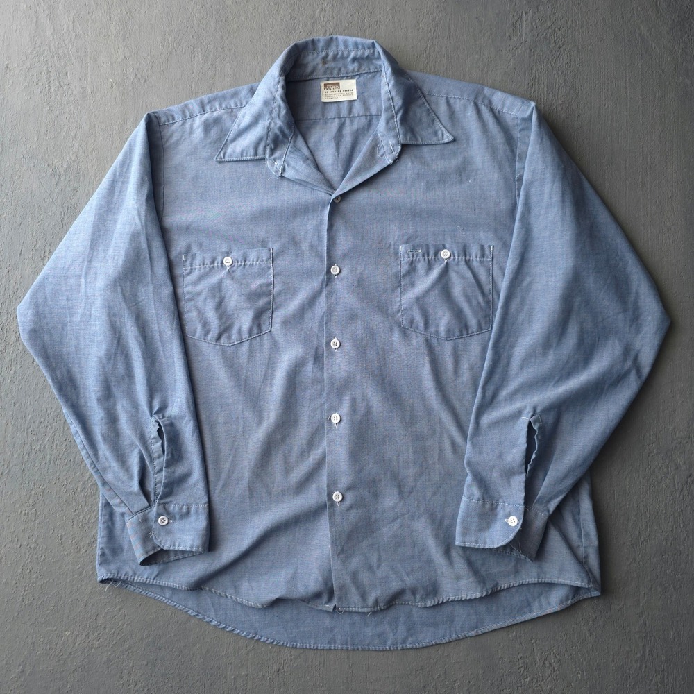 Vintage 70s Montgomery Ward Blue Work Shirt XL Made in USA